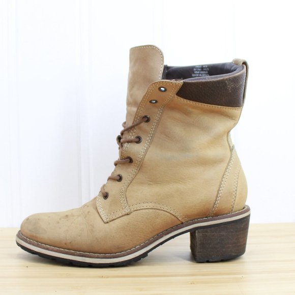 L.L. Bean Shoes - LL BEAN Brown Leather Laces Heeled Ankle Boots Size 7 M